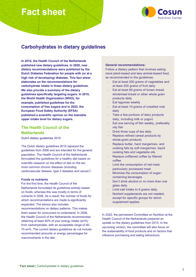 Fact sheet - Carbohydrates in dietary guidelines